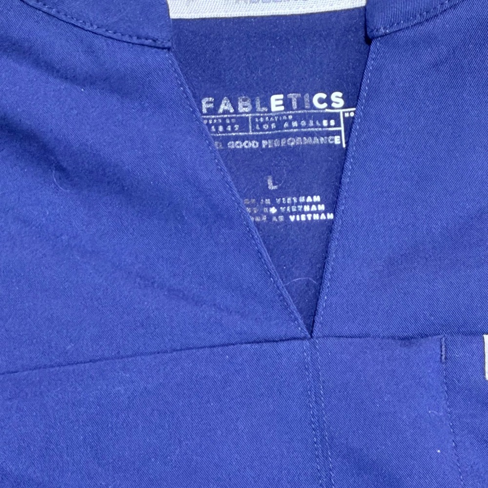 Fabletics Scrub Top Womens Large Blue Performance V-Neck Medical Uniform Scrub
